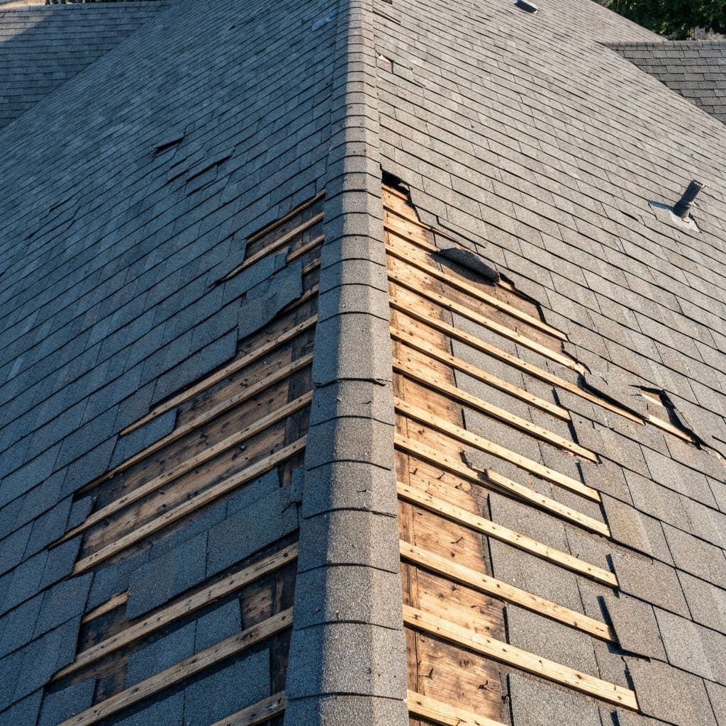 Damaged roof before repair