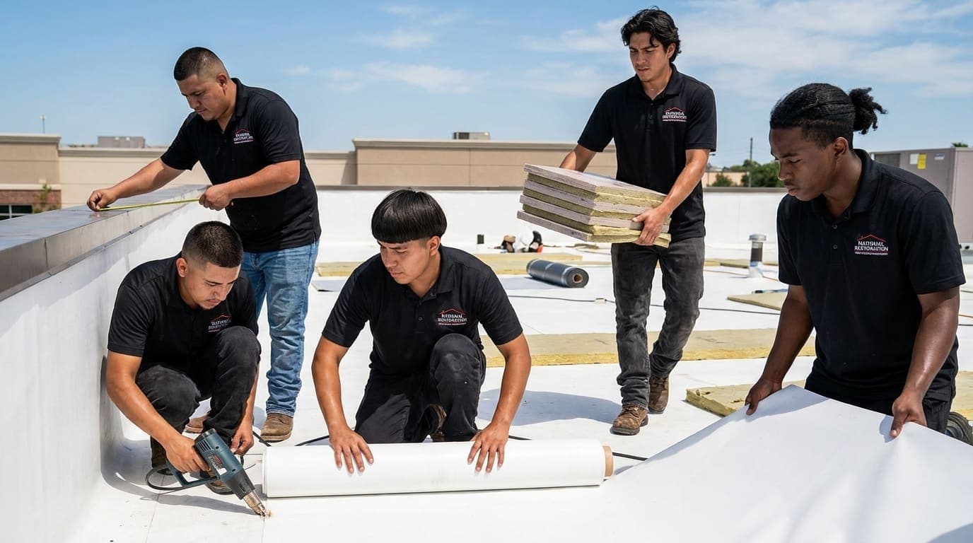 Commercial roofing crew on job site