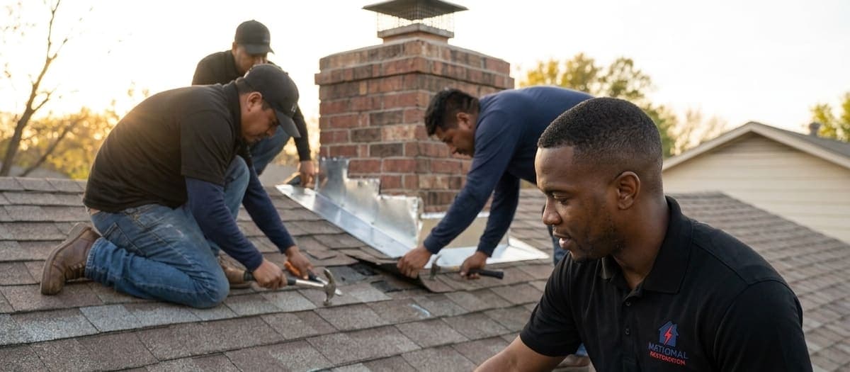 National Restoration roofer performing targeted shingle repair