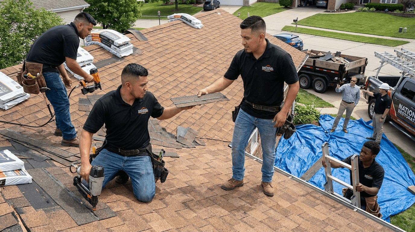 Full residential roof replacement in progress